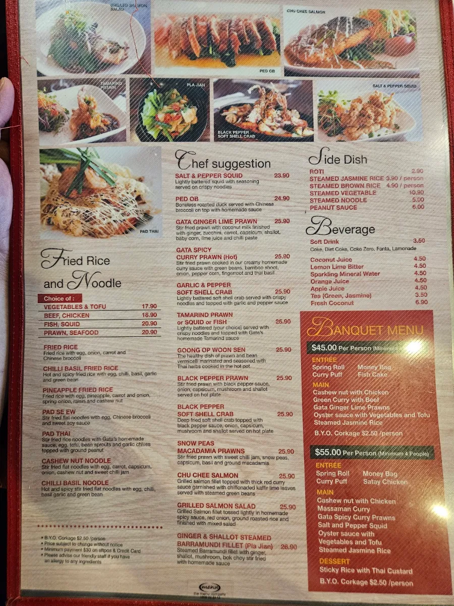 Menu, Gata Thai Restaurant