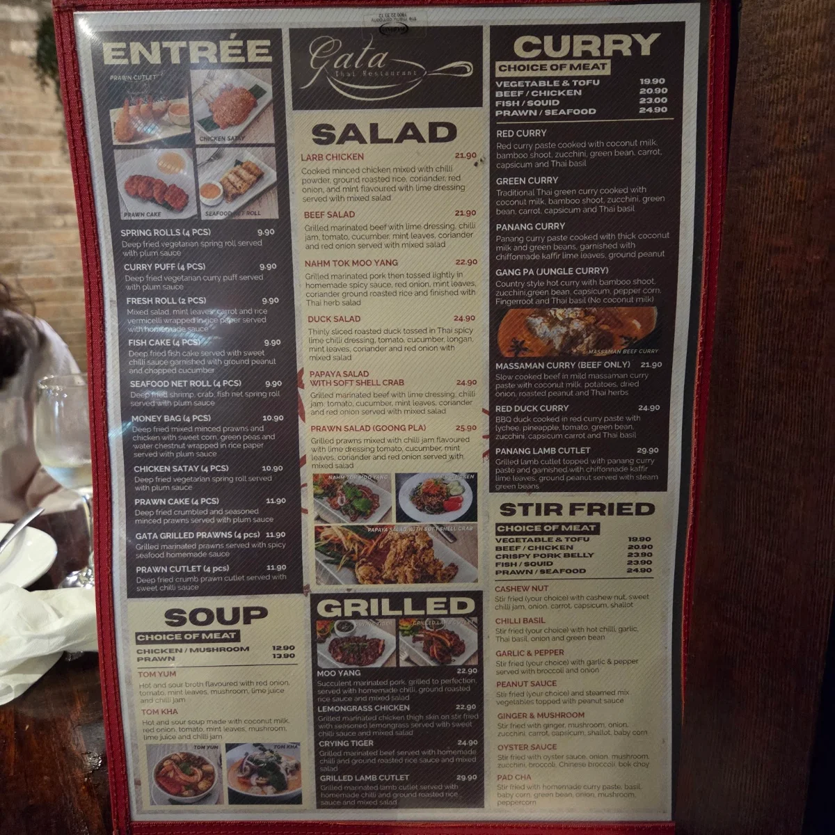 Menu, Gata Thai Restaurant