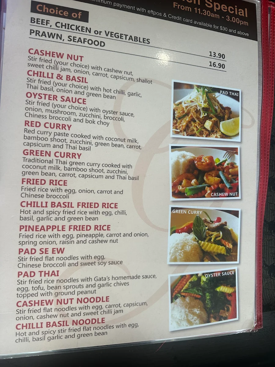 Menu, Gata Thai Restaurant