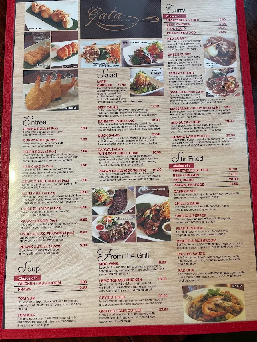 Menu, Gata Thai Restaurant