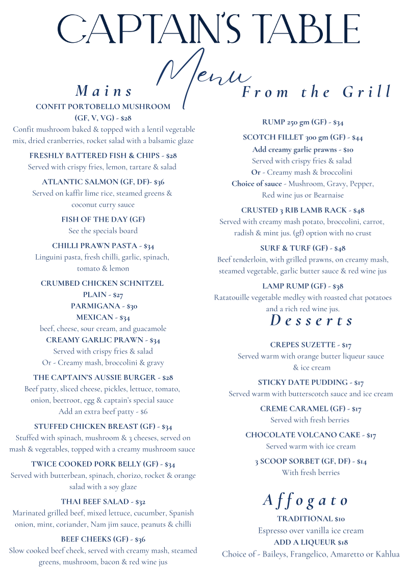 Menu, The Captain's Table