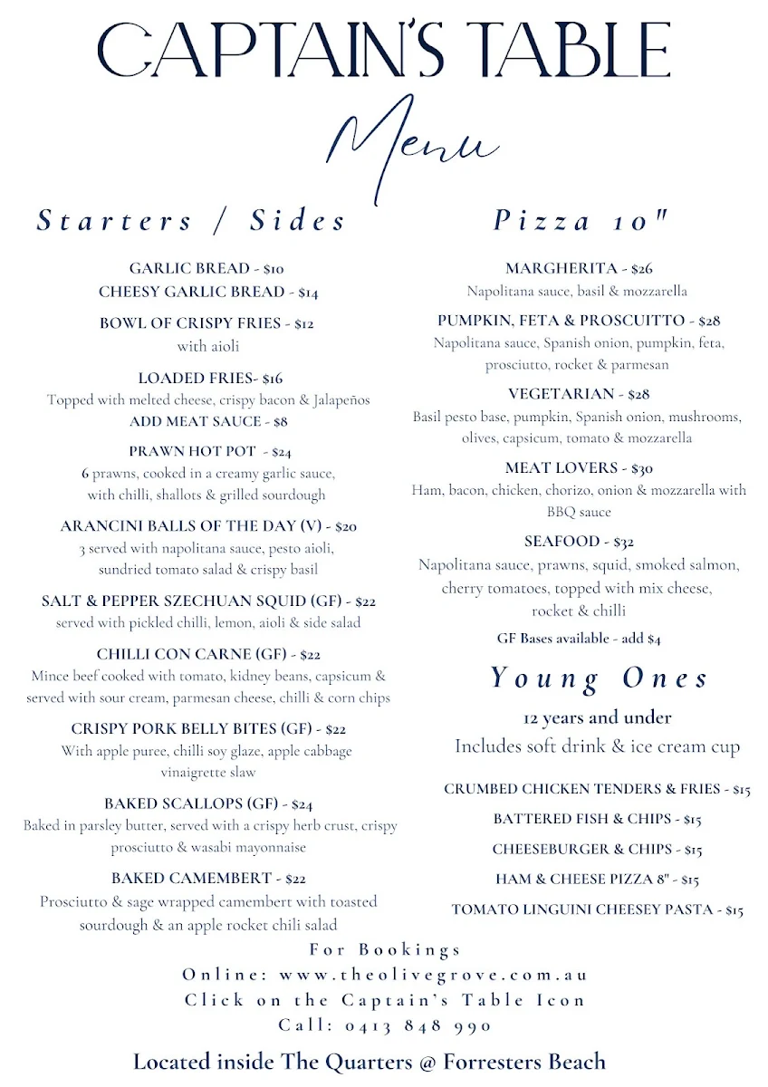 Menu, The Captain's Table