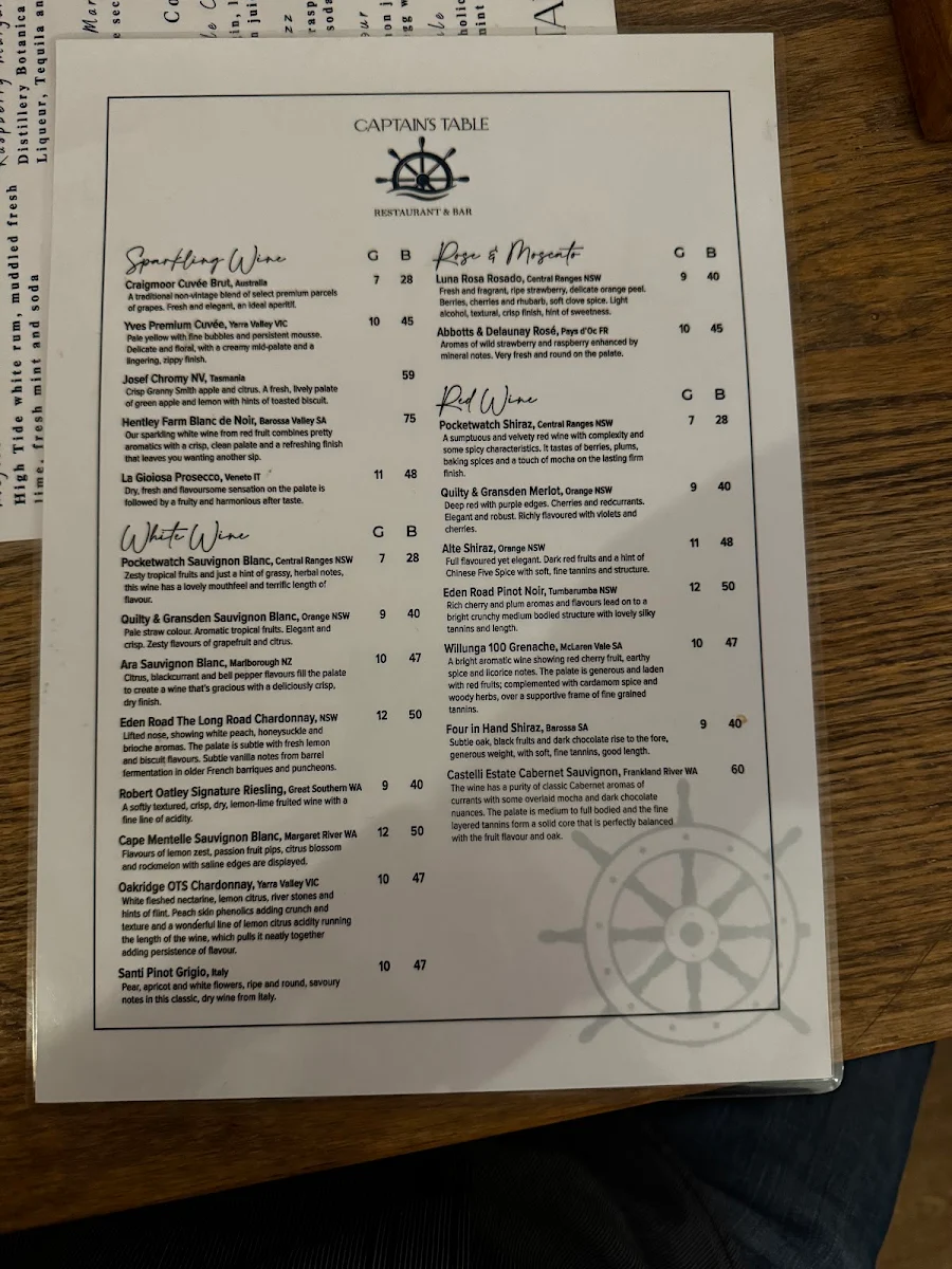 Menu, The Captain's Table