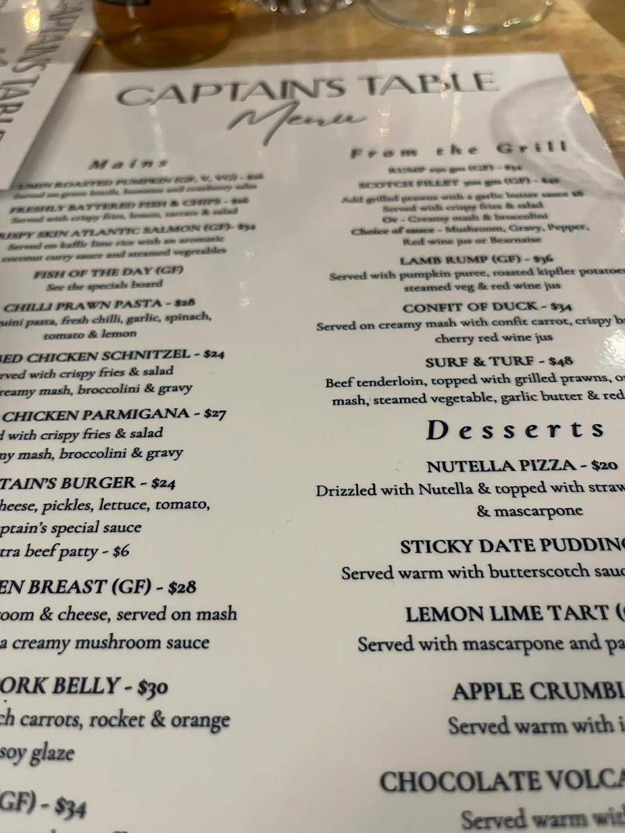 Menu, The Captain's Table