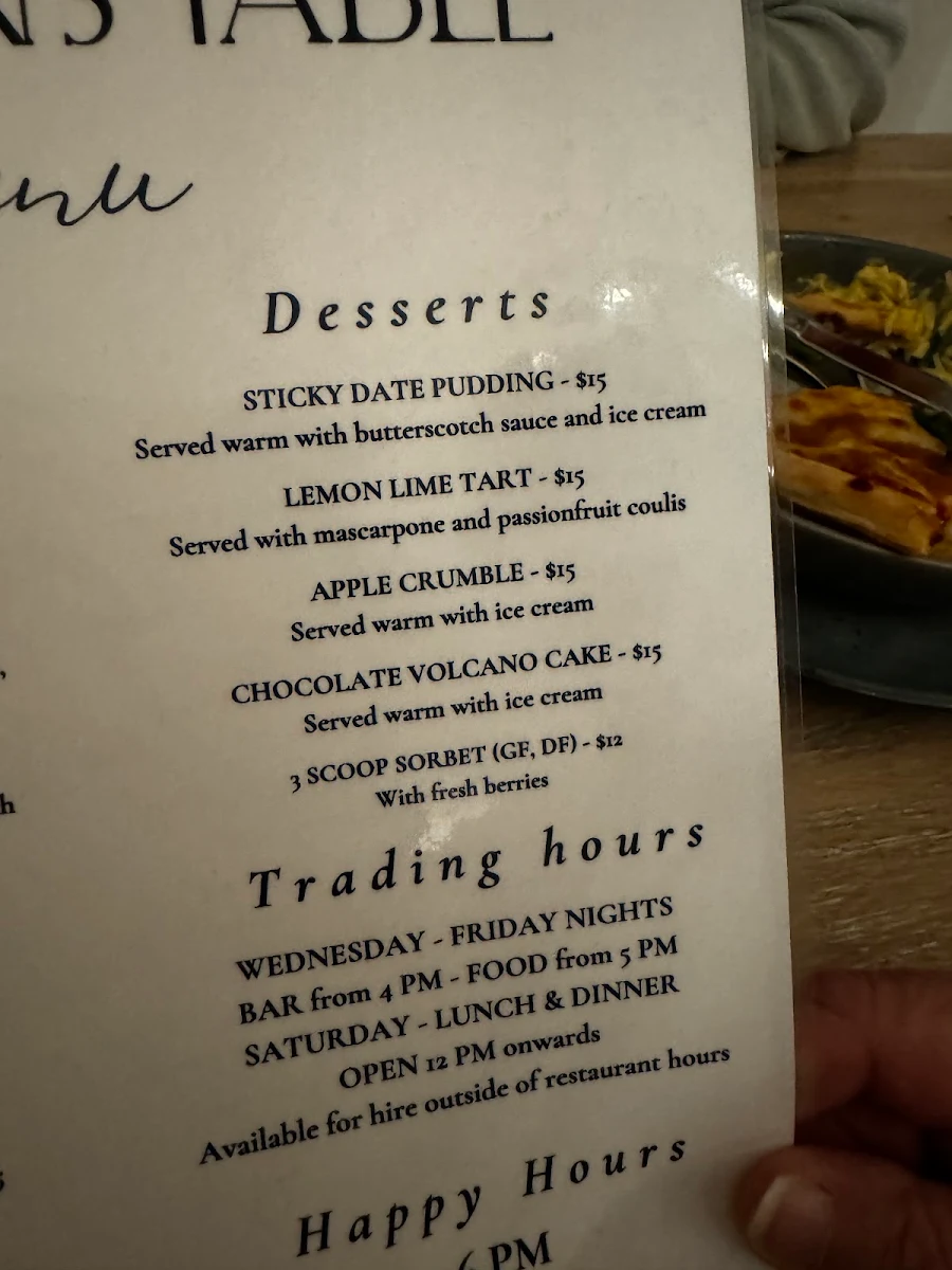 Menu, The Captain's Table