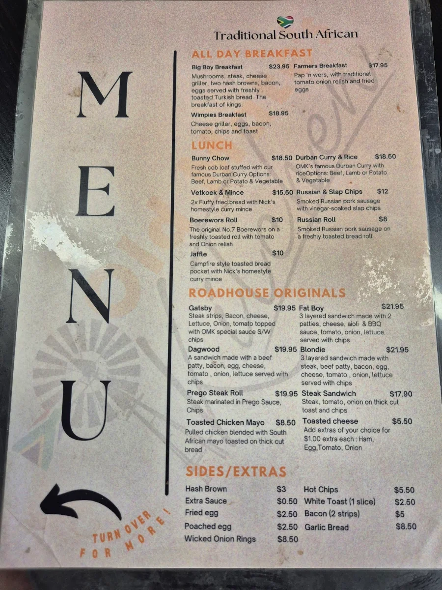 Menu, Old Mates Kitchen Green Point ( South African shop and cafe)