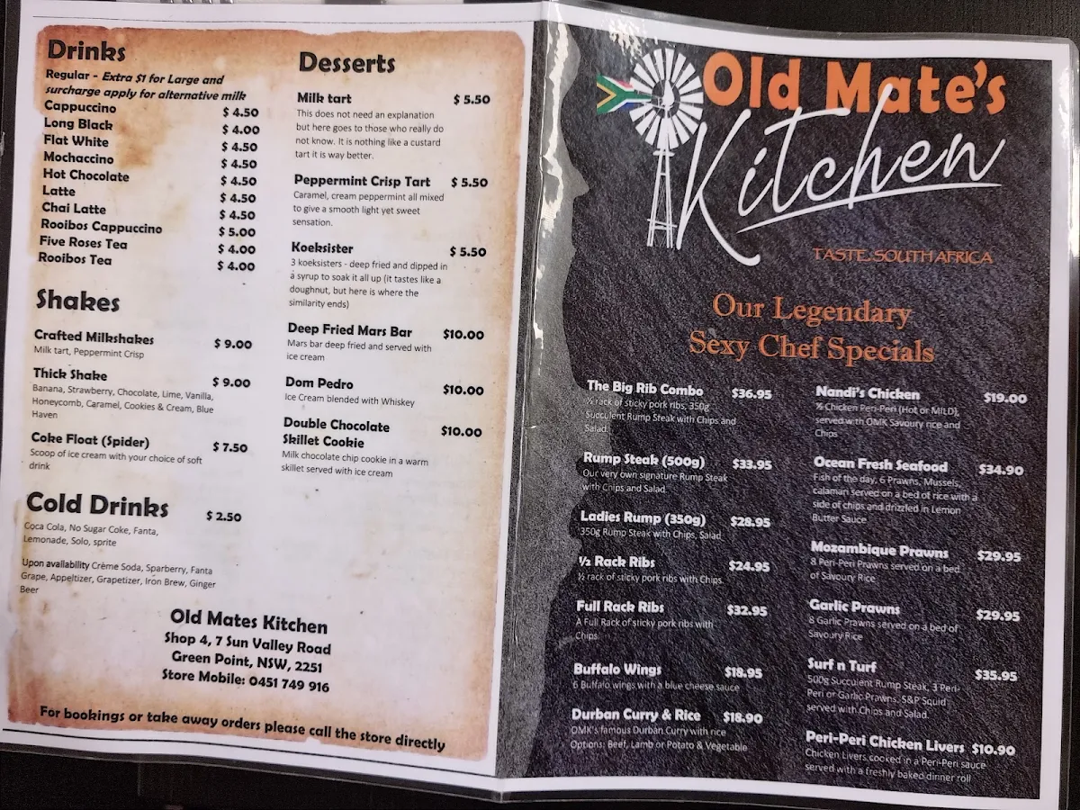 Menu, Old Mates Kitchen Green Point ( South African shop and cafe)