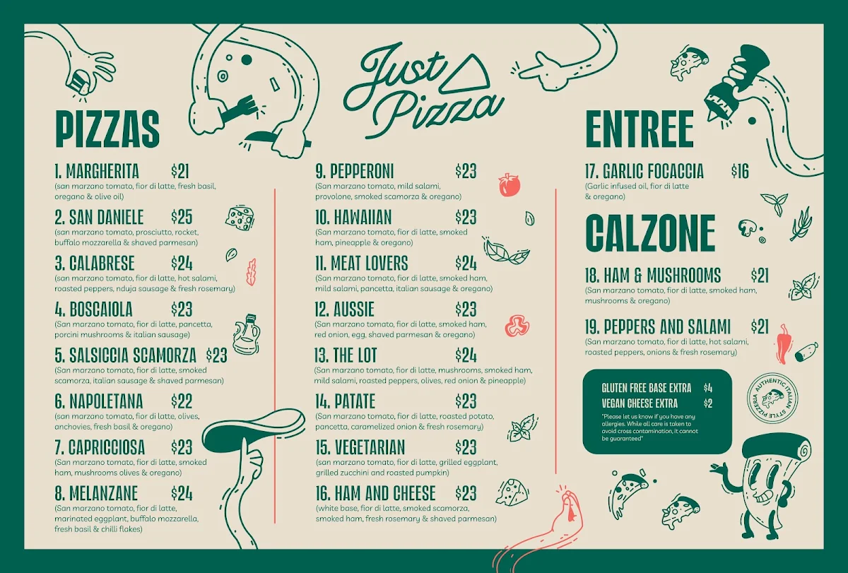 Menu, Just Pizza