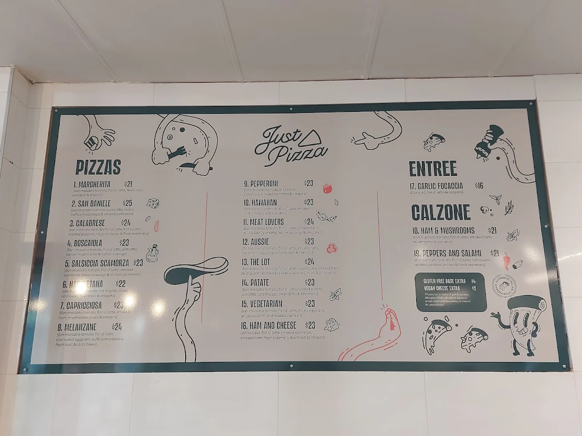 Menu, Just Pizza