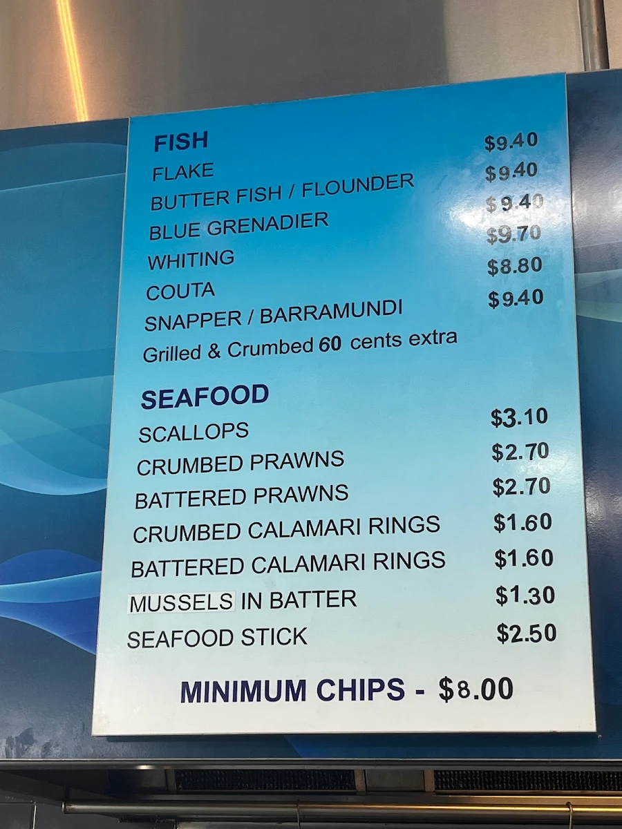 Menu, Tarneit West Fish and Chips
