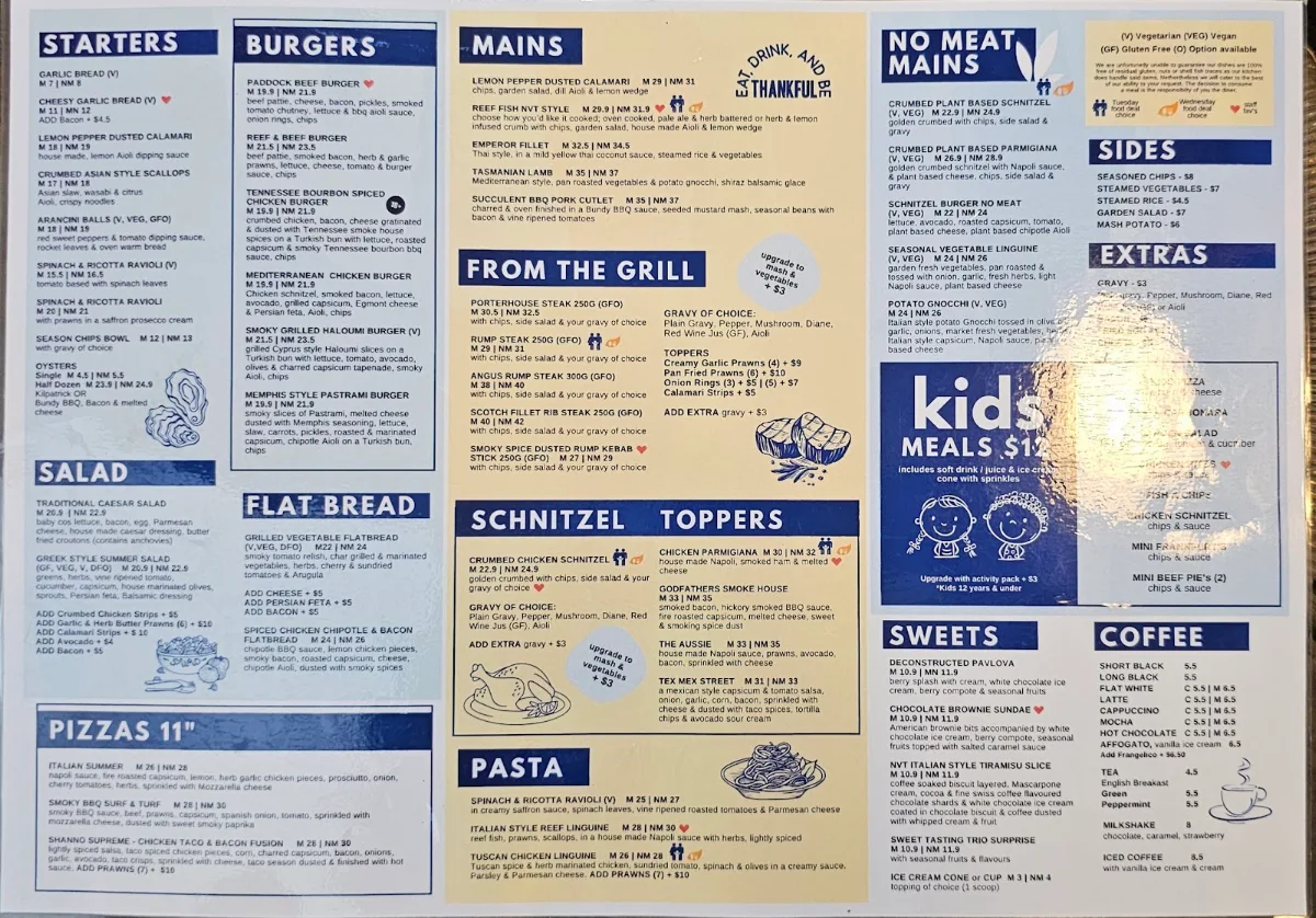 Menu, Narangba Valley Tavern