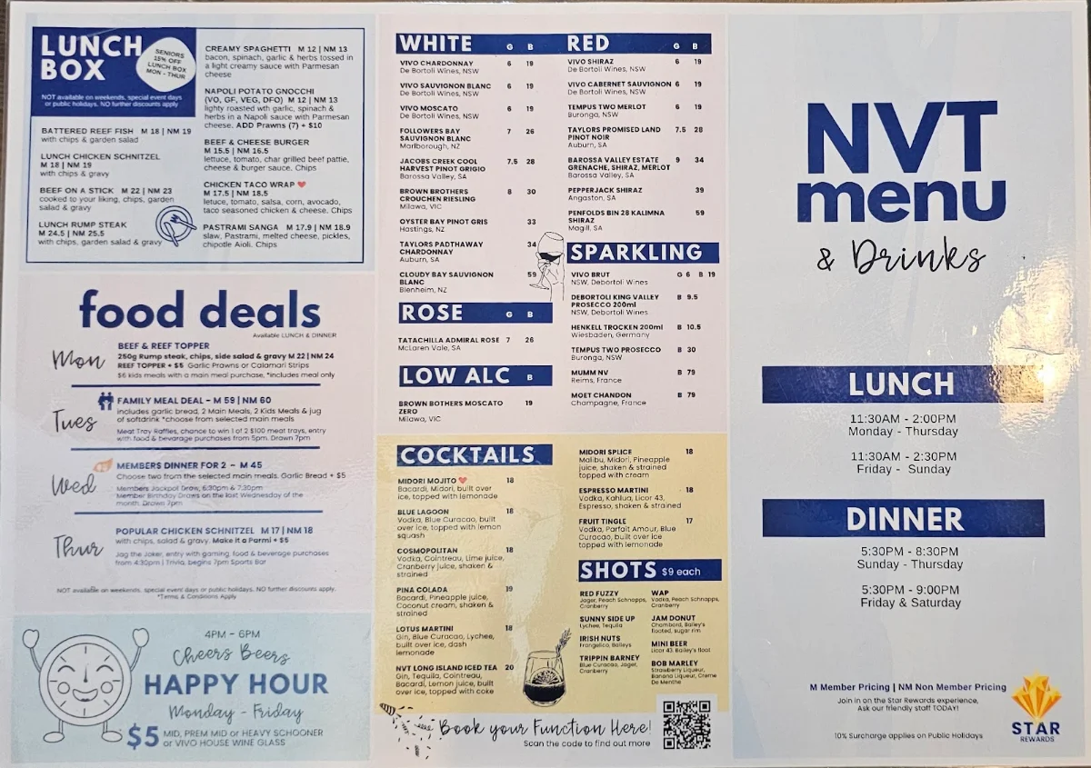 Menu, Narangba Valley Tavern