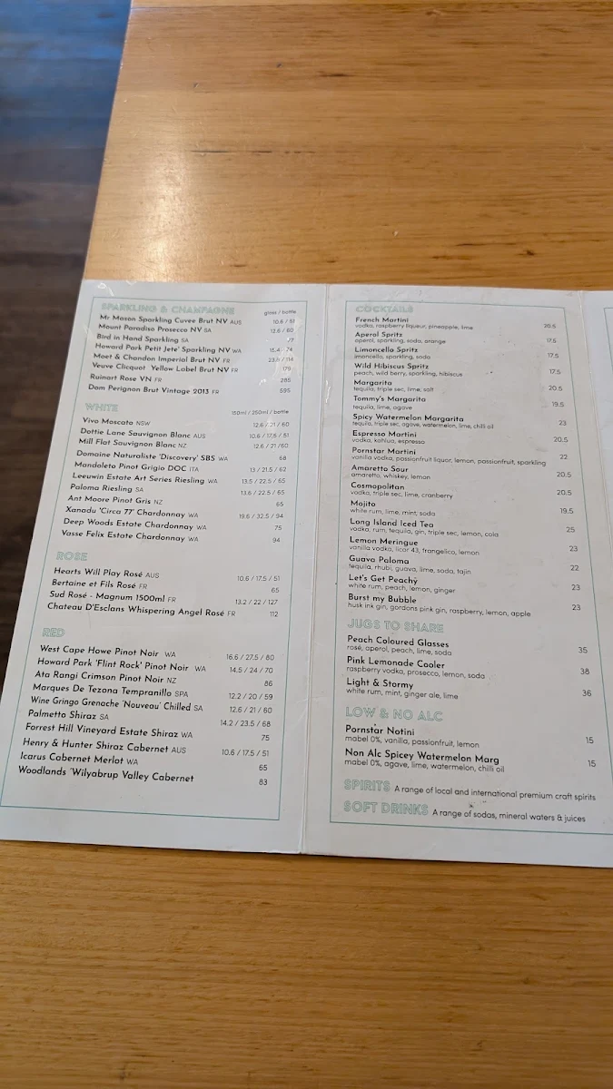 Menu, The Quarter Acre Hotel