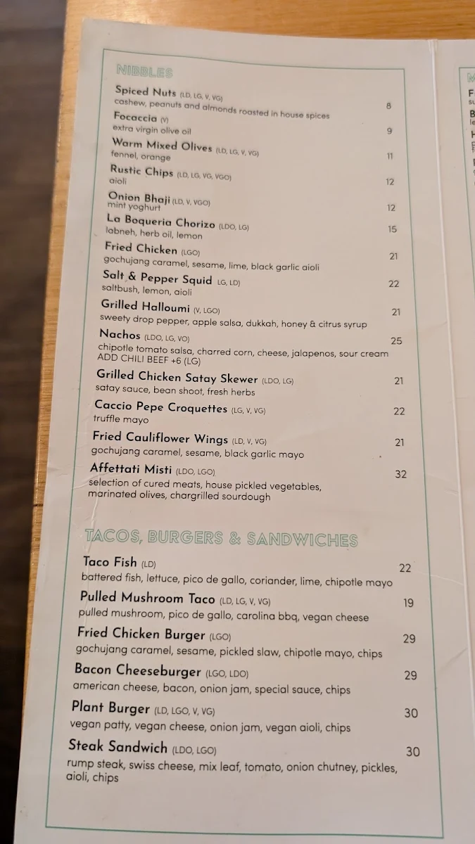 Menu, The Quarter Acre Hotel
