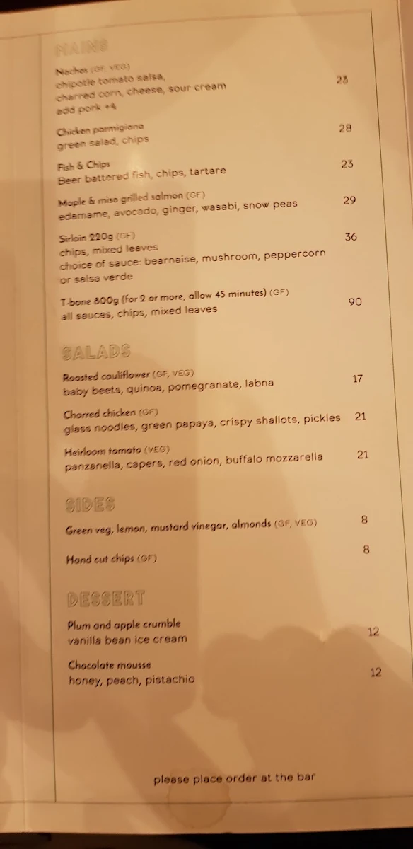 Menu, The Quarter Acre Hotel