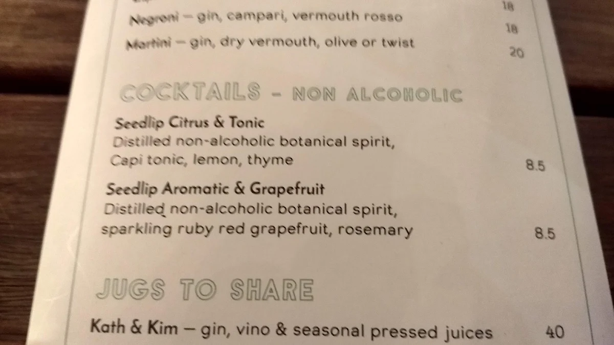 Menu, The Quarter Acre Hotel