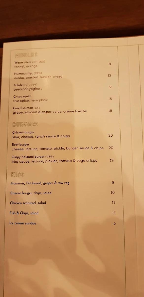 Menu, The Quarter Acre Hotel
