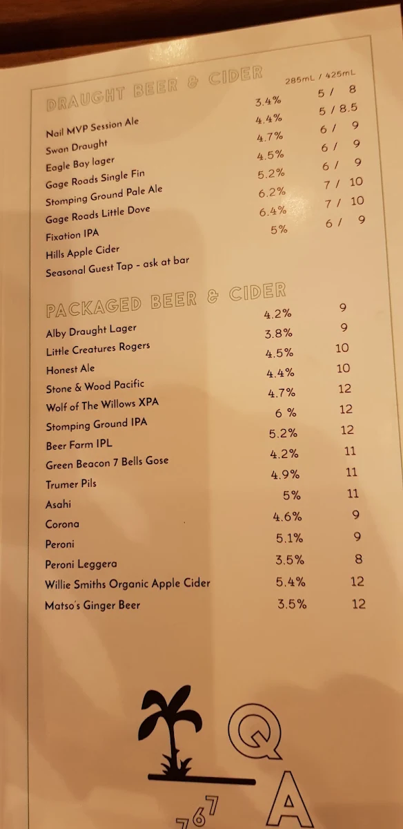 Menu, The Quarter Acre Hotel
