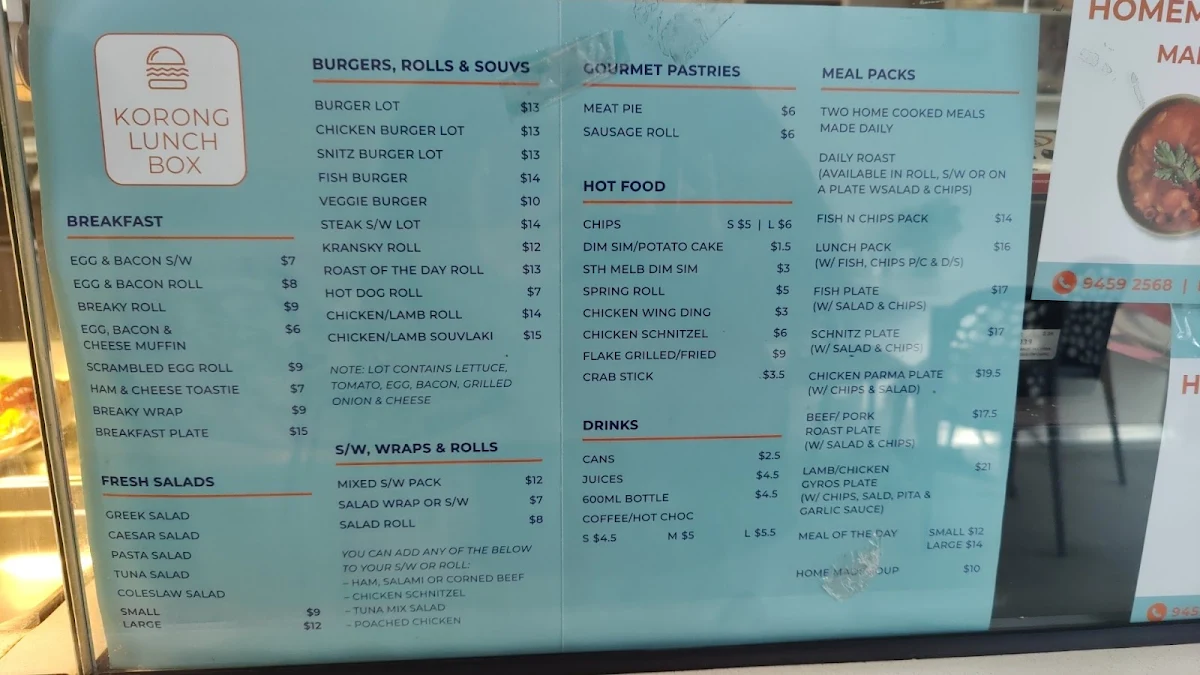 Menu, Korong Lunch Box
