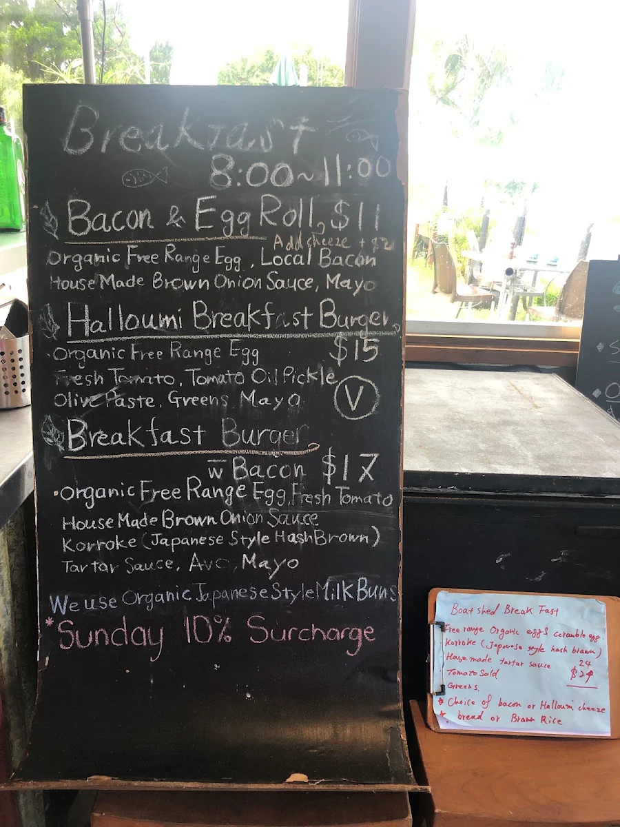 Menu, Chez Basho Boatshed Cafe