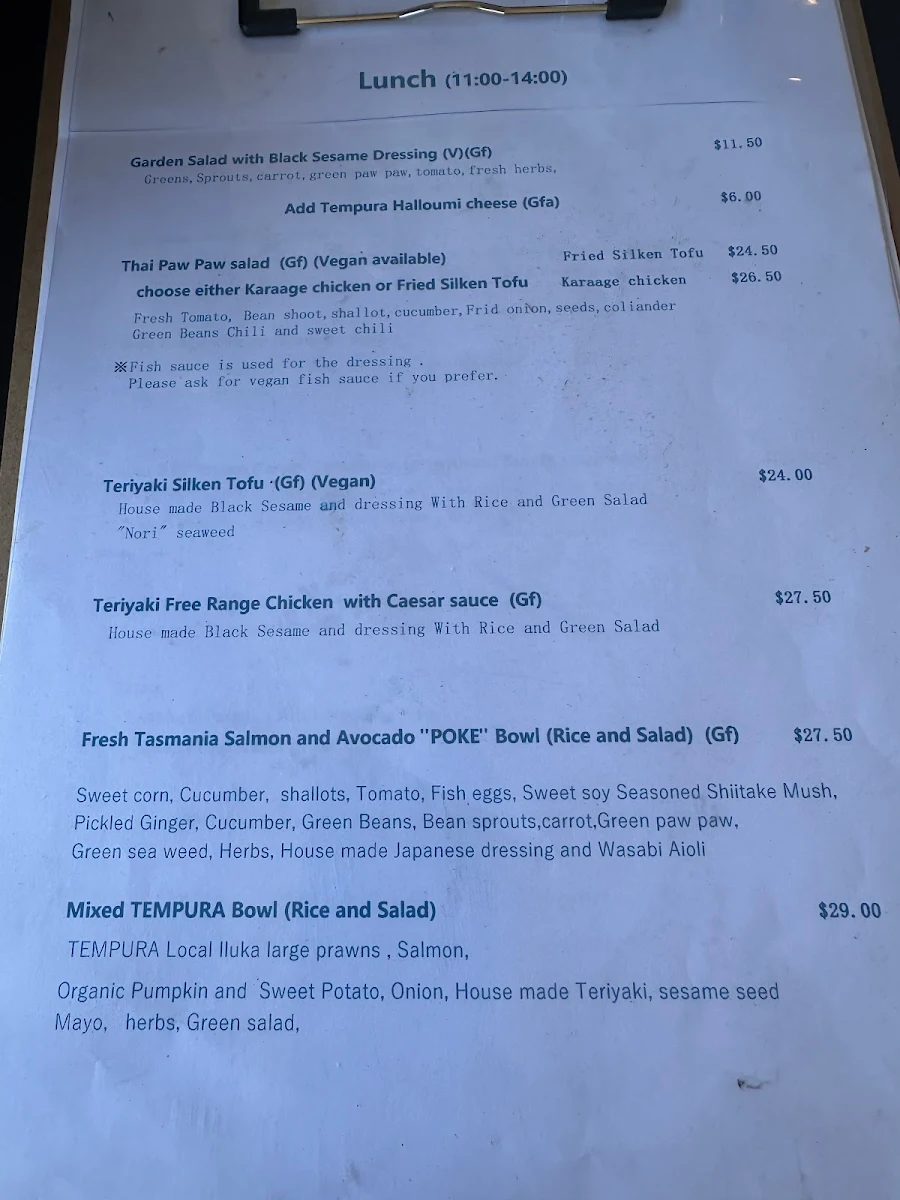 Menu, Chez Basho Boatshed Cafe