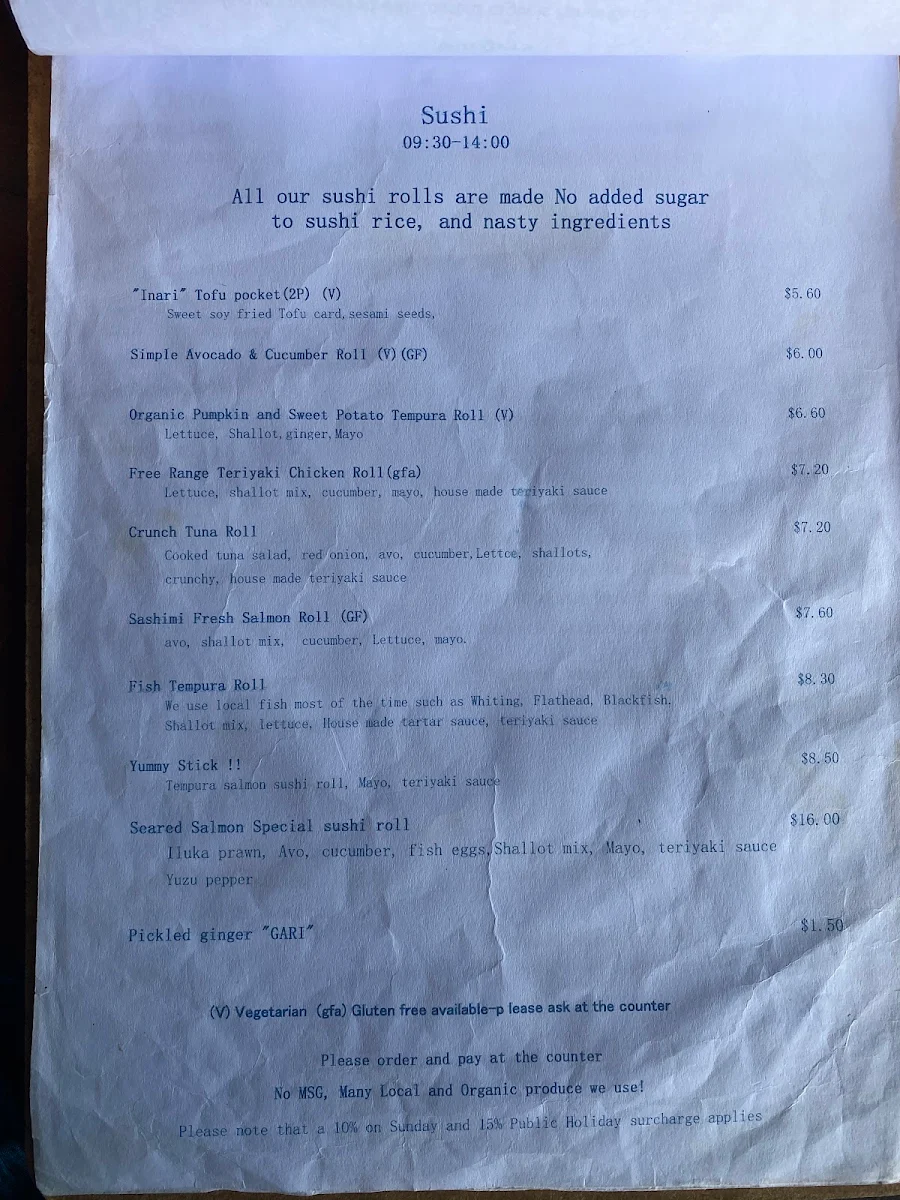Menu, Chez Basho Boatshed Cafe