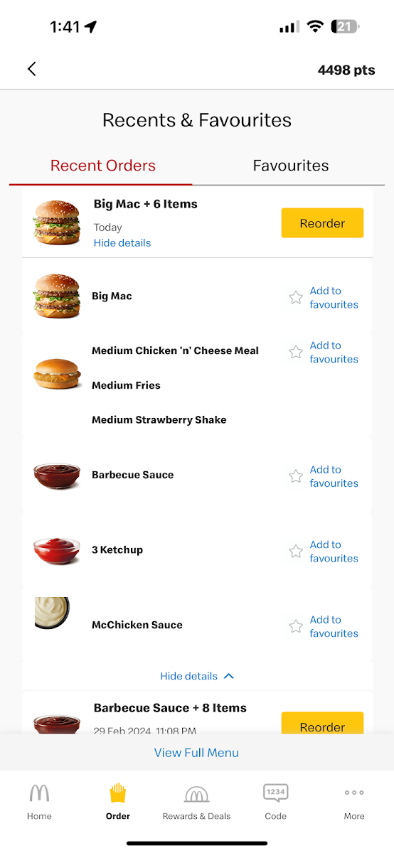 Menu, McDonald's Chatswood Interchange