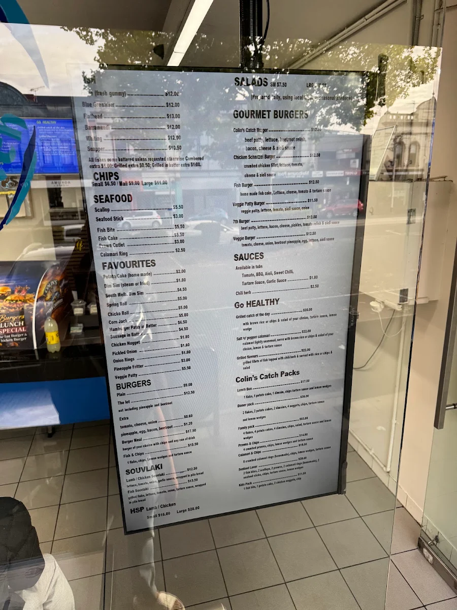 Menu, Colin's Catch Fish & Chippery