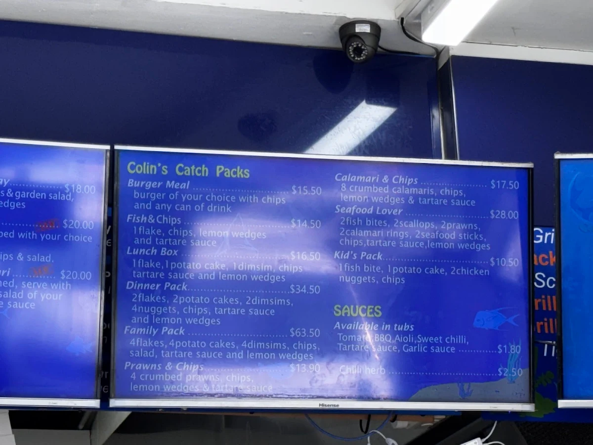 Menu, Colin's Catch Fish & Chippery
