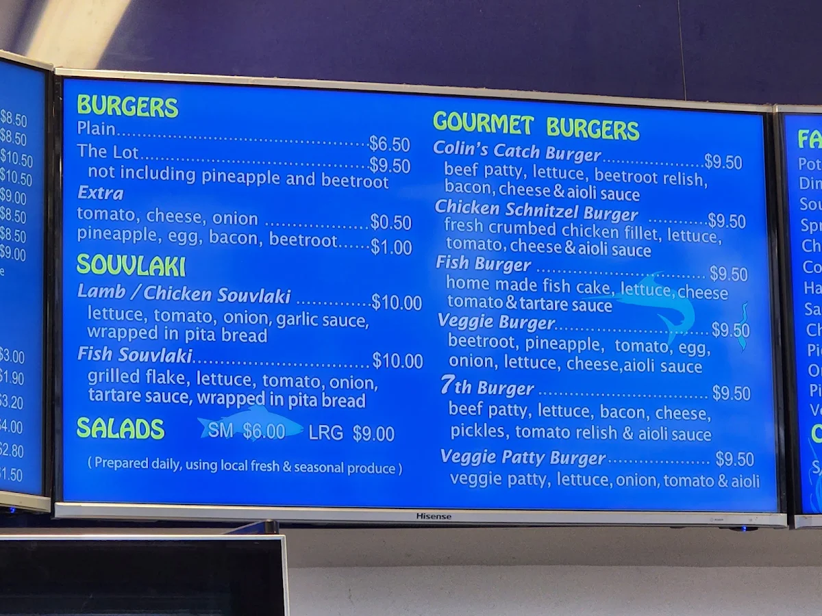 Menu, Colin's Catch Fish & Chippery