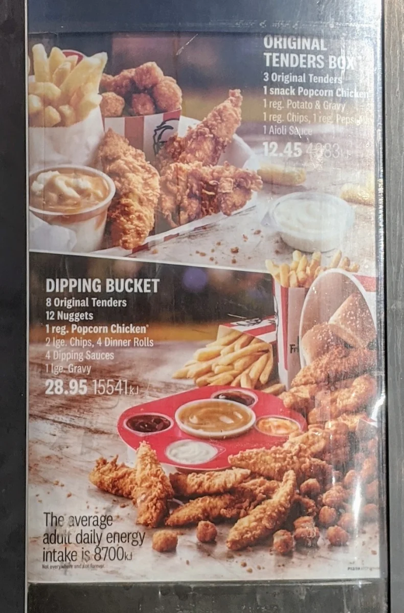 Menu, KFC Mt Isa