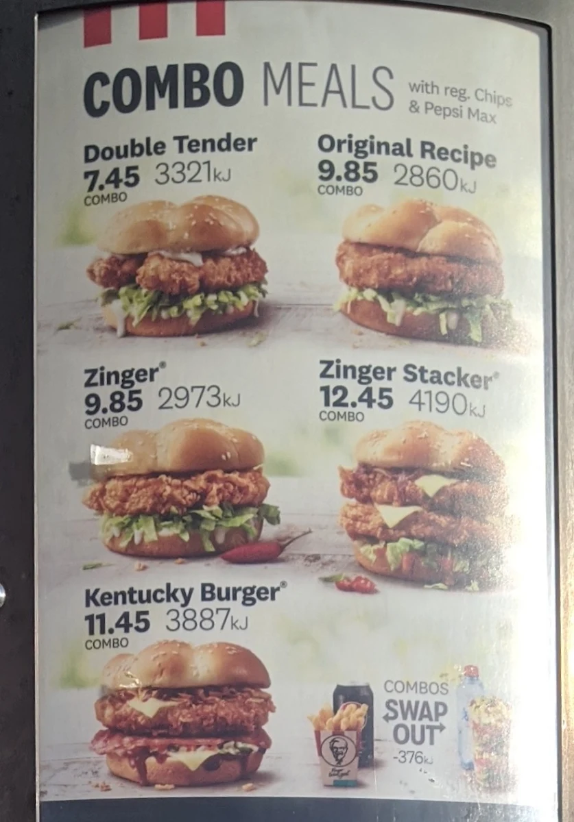 Menu, KFC Mt Isa