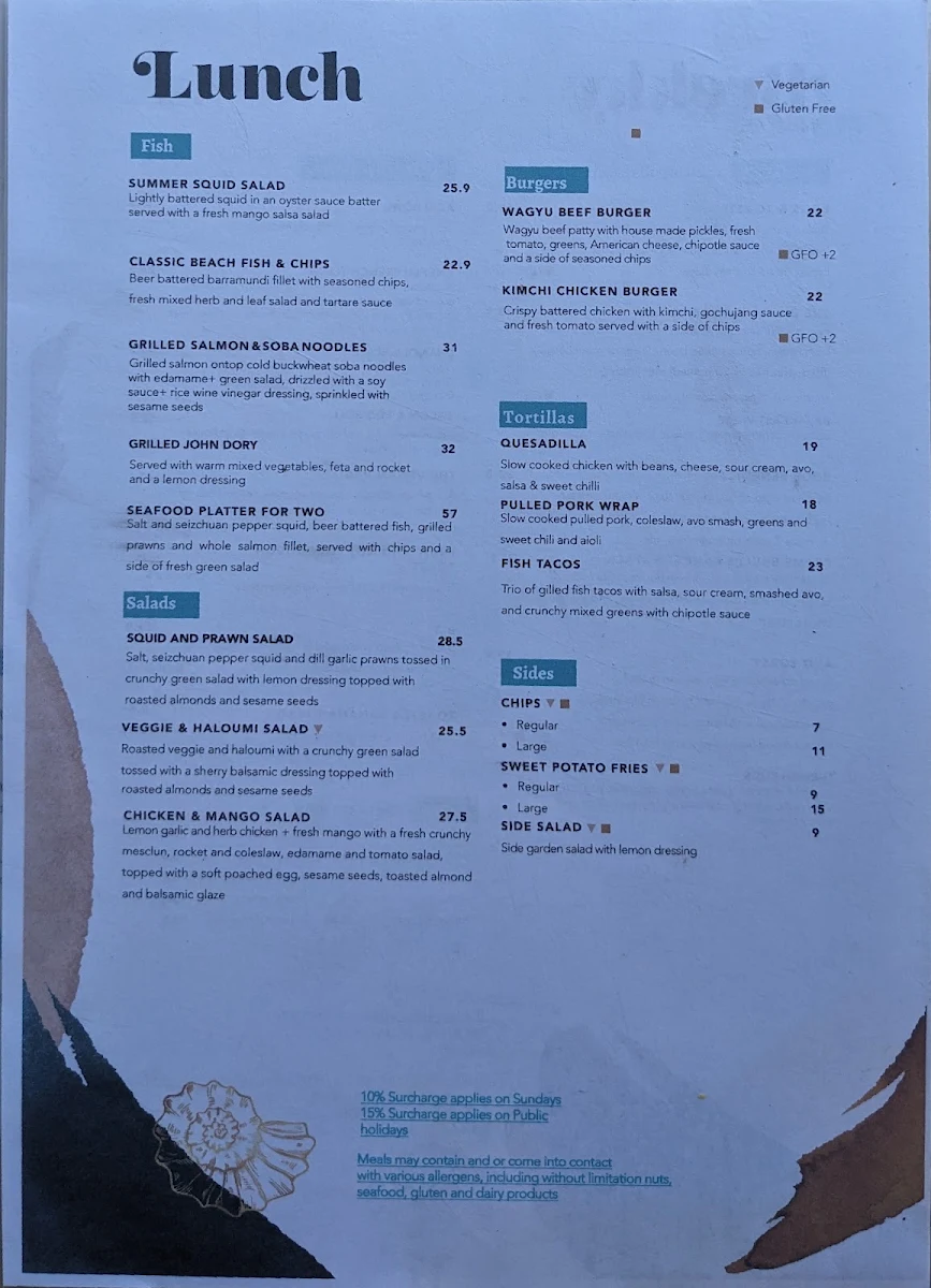 Menu, Avoca Sands Café ~ Bar