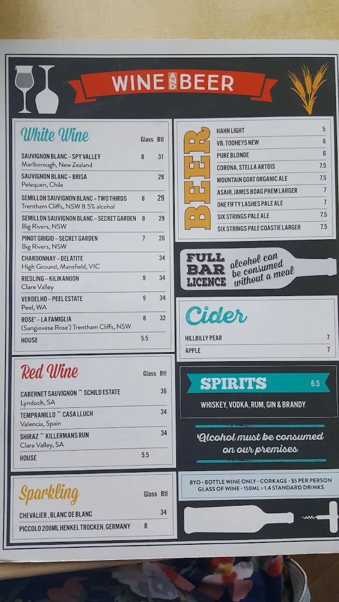 Menu, Avoca Sands Café ~ Bar