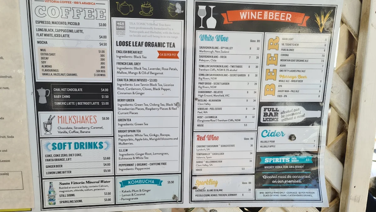 Menu, Avoca Sands Café ~ Bar