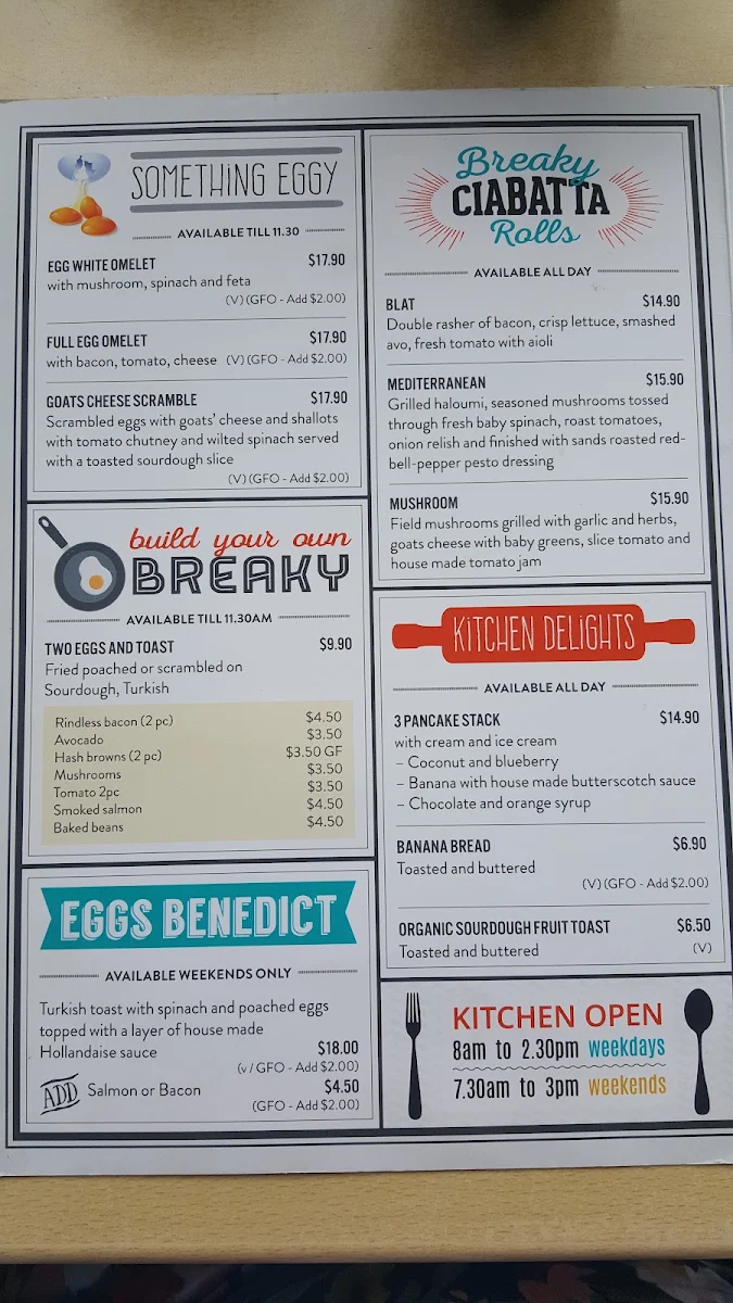 Menu, Avoca Sands Café ~ Bar
