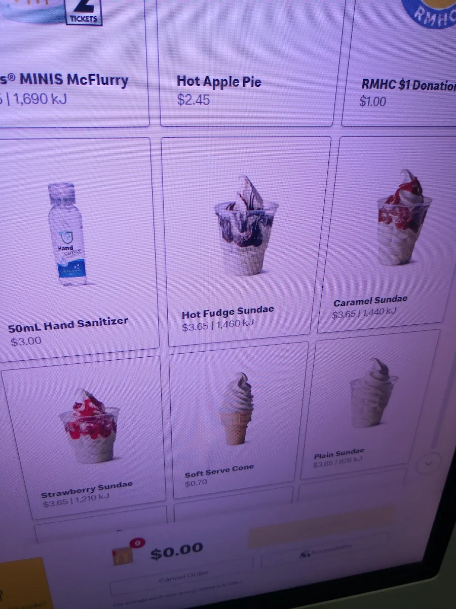 Menu, McDonalds Mount Gambier