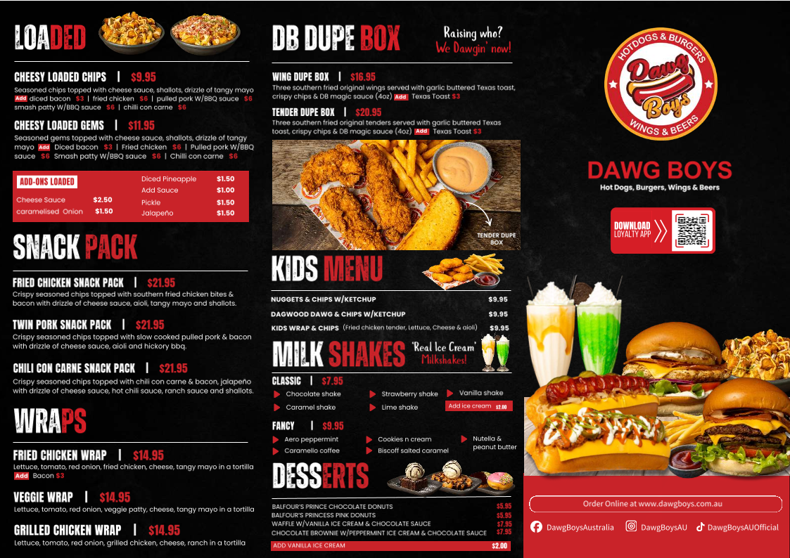 Menu, Dawg Boys Strathpine