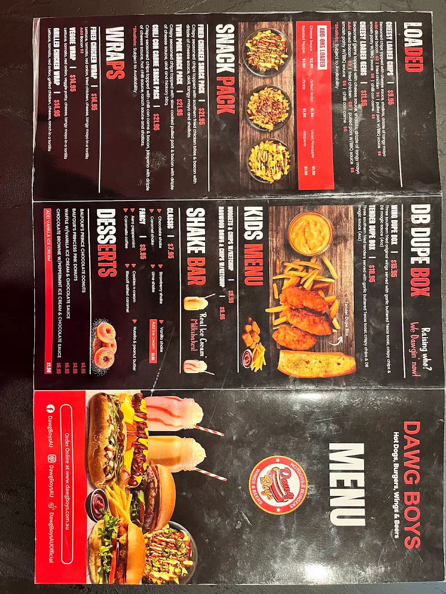 Menu, Dawg Boys Strathpine
