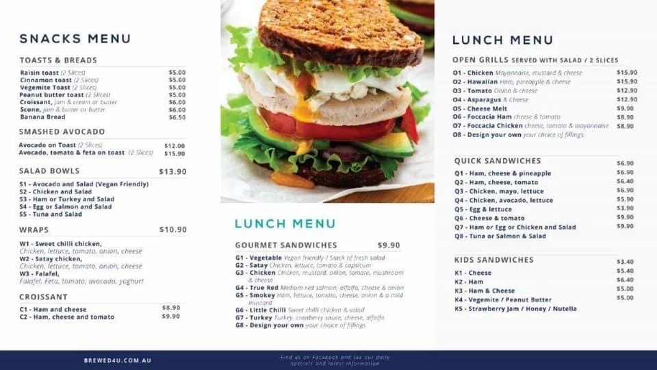 Menu, Brewed4U Cafe