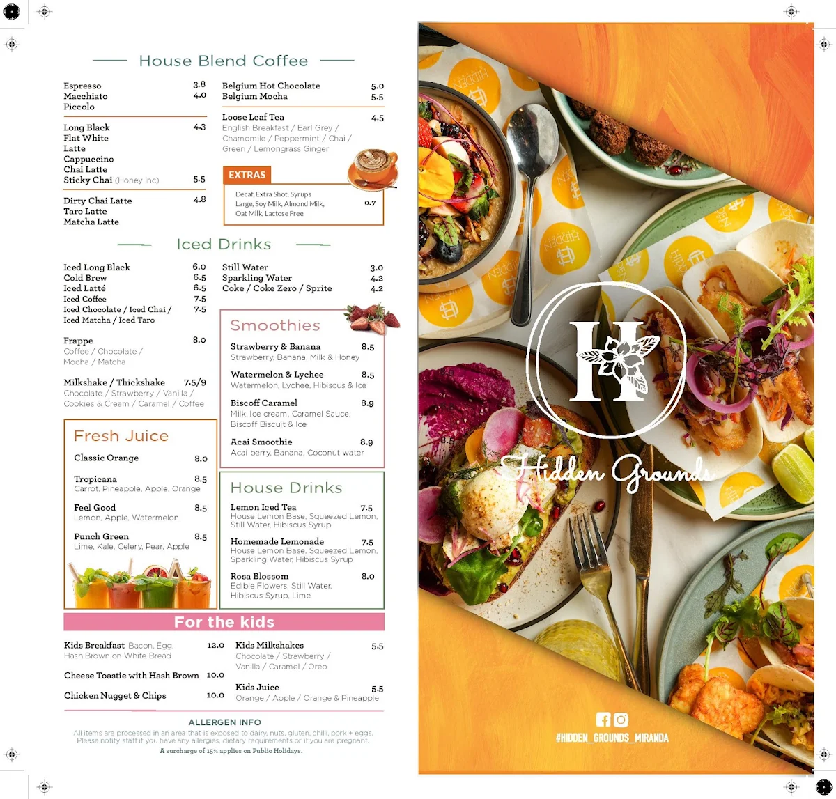 Menu, Hidden Grounds Cafe , Kirrawee