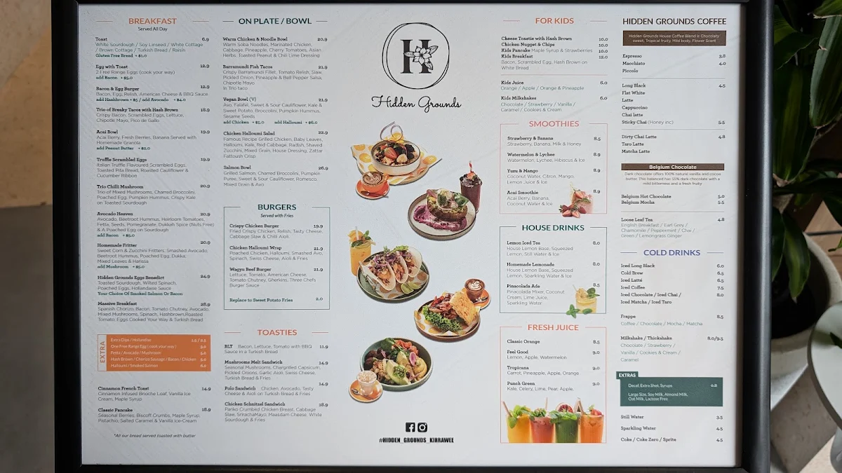 Menu, Hidden Grounds Cafe , Kirrawee