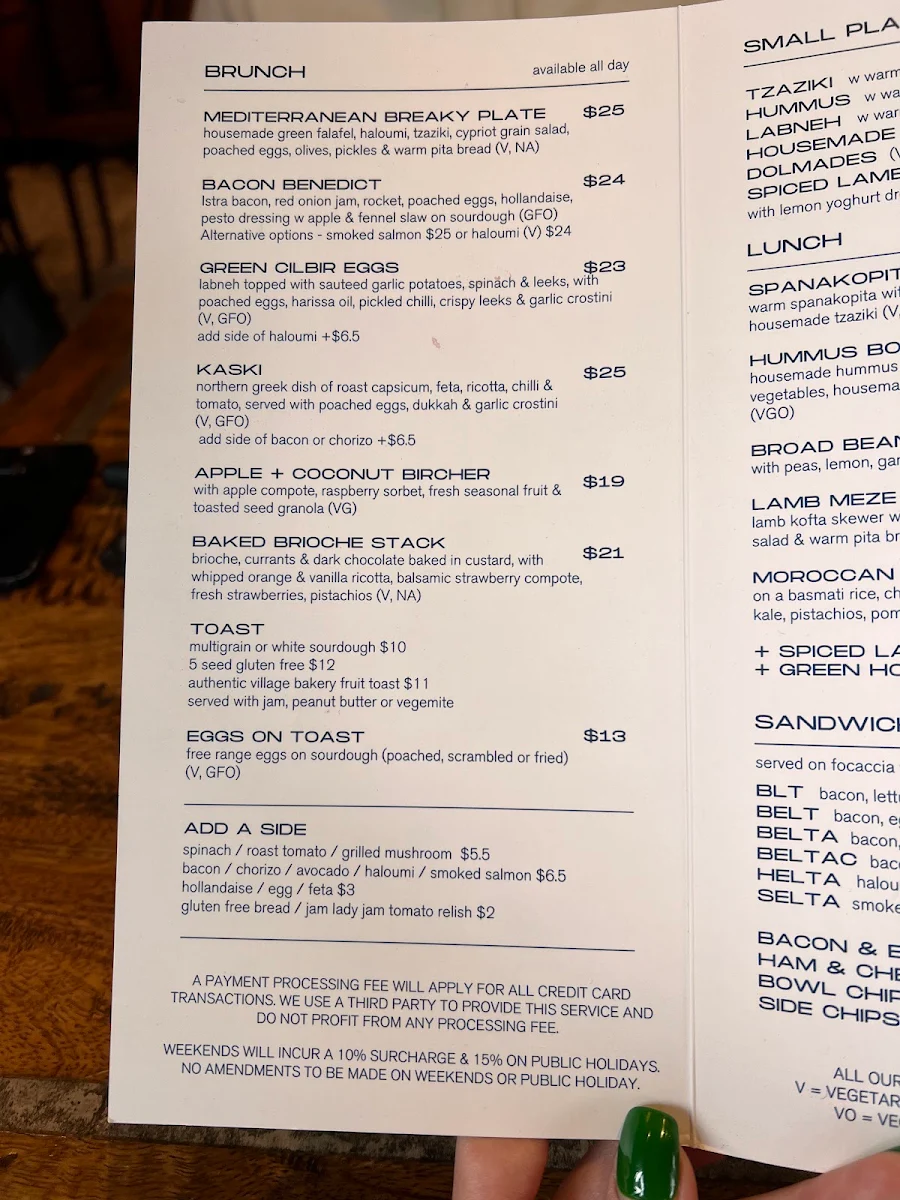 Menu, Rowena Corner Store