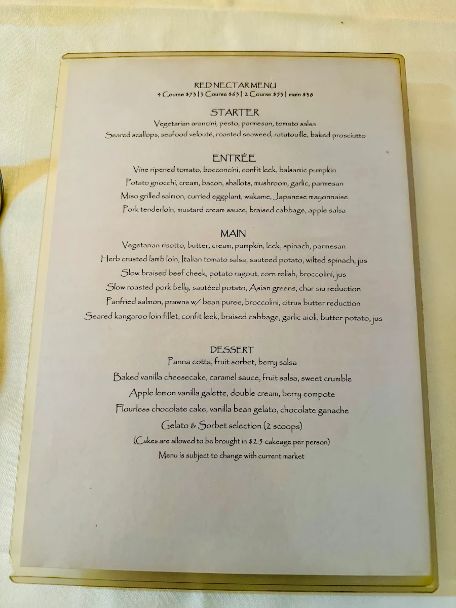 Menu, Red Nectar