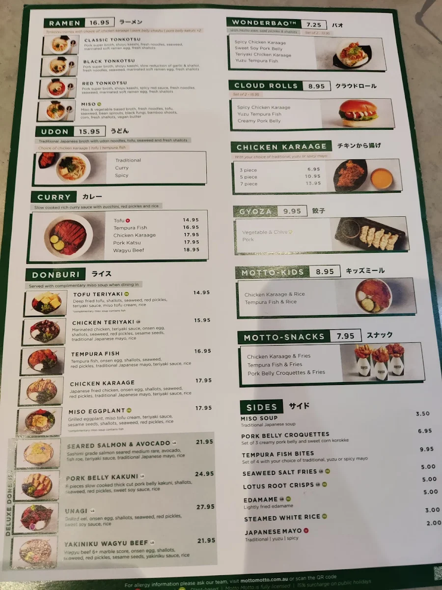 Menu, Motto Motto Japanese Kitchen - Carindale
