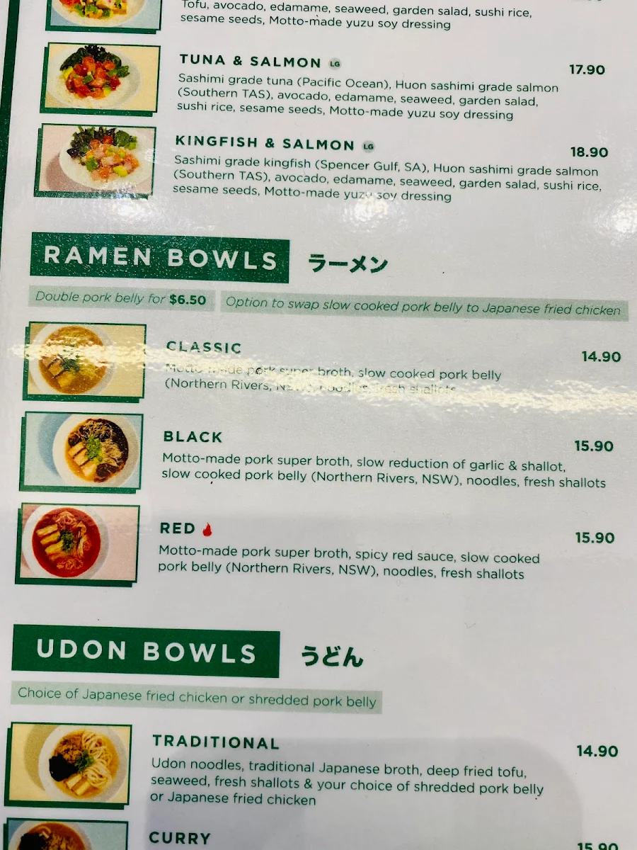 Menu, Motto Motto Japanese Kitchen - Carindale