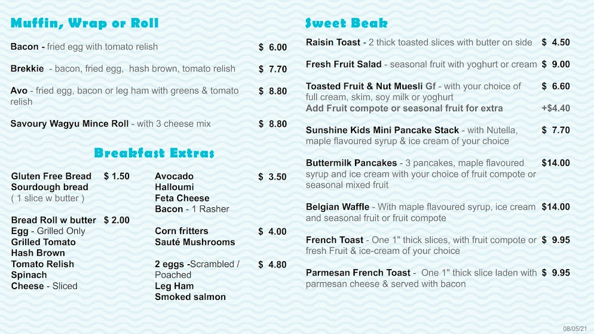 Menu, Pelican's Nest Cafe