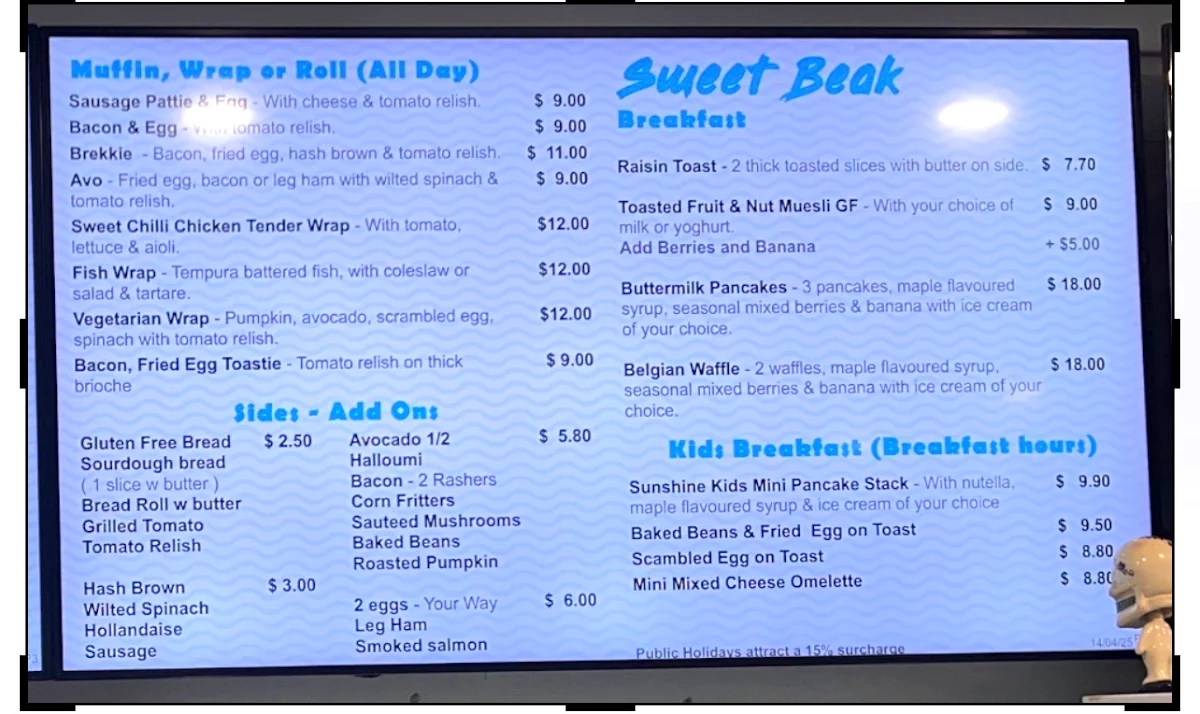Menu, Pelican's Nest Cafe