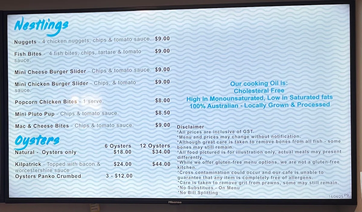 Menu, Pelican's Nest Cafe