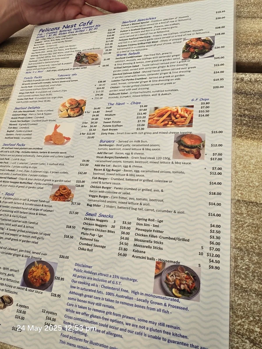 Menu, Pelican's Nest Cafe